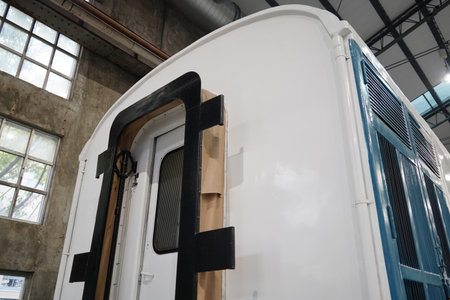 Train Carriage End and Gangway Frame â€“ Passenger Railway Engineering Close-Up.