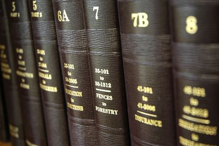 Close up of several volumes of law books of codes and statutesの写真素材