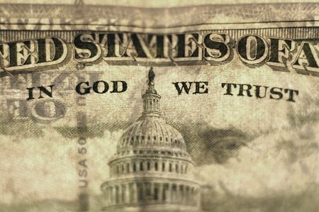 Closeup of cash bill with words In God We Trustの写真素材