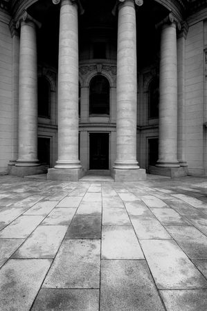 black and white concrete colums on courthouse or old buildingの写真素材