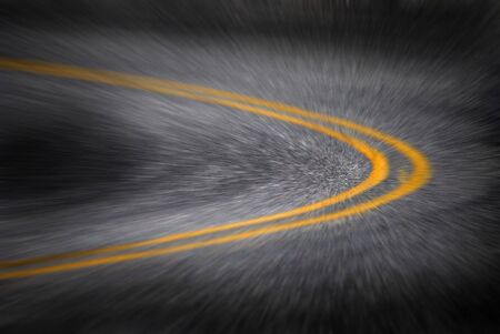 Country road with painted double yellow linesの写真素材