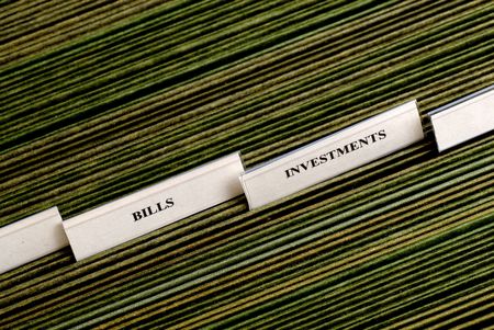 File tabs for investments and several blank file tabsの写真素材