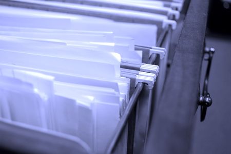 Filing Drawer full of files and boxesの写真素材