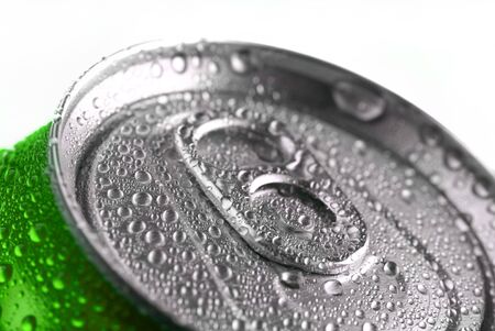 Closeup of soda or pop can with drops of water for fresshnessの写真素材
