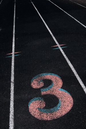 Lanes of a race track with numbers and linesの写真素材