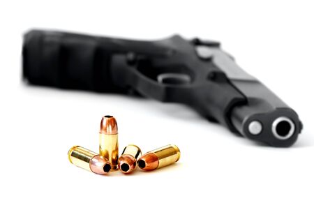 Closeup of tactical military bullets and magazine for gunの写真素材