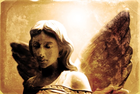 Vintage Photograph of Angel Statue with wingsの写真素材