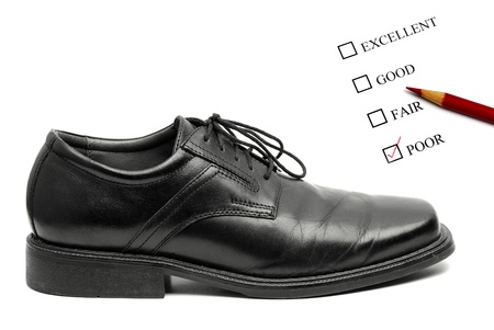 Rating system of Men's black dress shoe isolated on white backgroundの写真素材