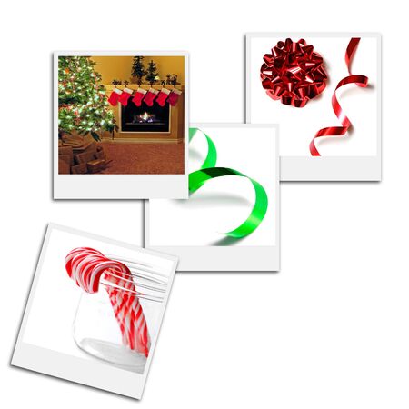 Several instant film frames on an isolated white background with Christmas scenesの写真素材