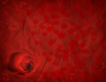 Rose and hearts for Valentines day on textured backgroundの写真素材