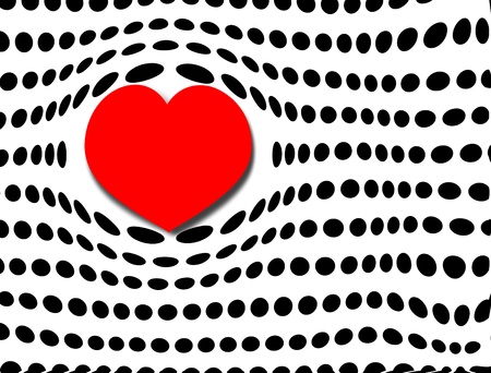 Rows of black polka dots with large red bubble heart for valentime and romanceの写真素材