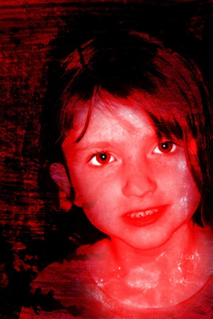 Little girl portrait in red and texture to emphasize artの写真素材