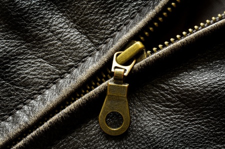 Deep textured leather jacket with brass zipperの写真素材