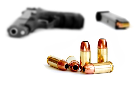 Closeup of tactical military bullets and magazine for gunの写真素材