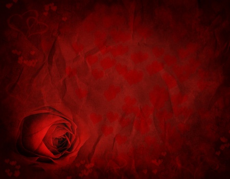 Rose and hearts for Valentines day on textured backgroundの写真素材