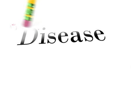 Person using a pencil eraser to erase Disease from their life so they can start newの写真素材