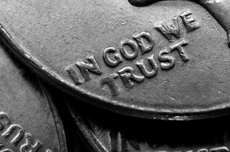 Coins of Silver American Money with words In God We Trustの写真素材