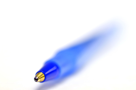 Closeup of blue ball point pen for business or educationの写真素材
