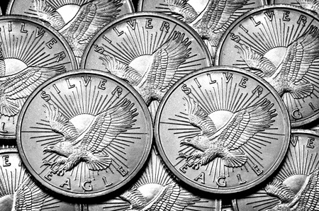 Coins of Silver American Money with word Eagleの写真素材