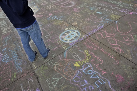 Memorial on Boyston Street in Boston after bombings with written statementsのeditorial素材