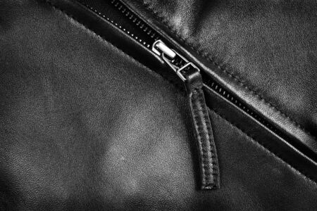 Deep textured leather jacket with silver zipperの写真素材