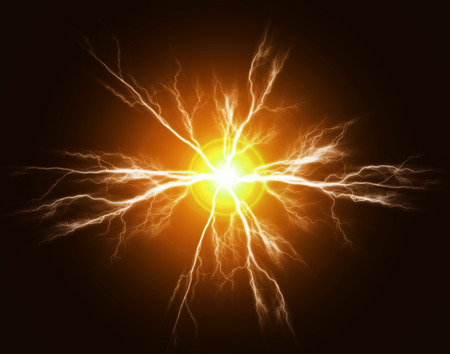 Explosion of pure power and electricity in the darkの写真素材