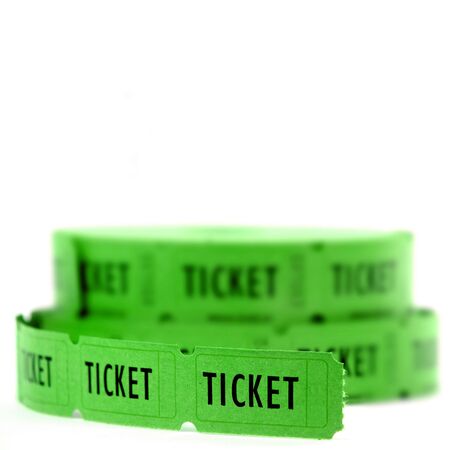 Rolls of Green tickets connected together for admissionの写真素材
