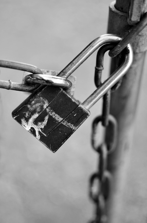 Several Locks and chain on fence gate for security