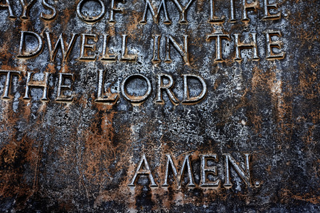 Closeup of Sculpture of the Lord's Prayer Psalm 23の写真素材