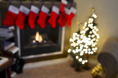 Christmas Stockings and Fireplace Out of Focus for Backgroundの写真素材
