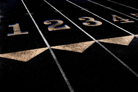 Lanes of a race track with numbers and lines