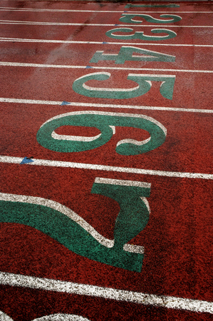 Detail of race track for running competitions numbers and lanesの写真素材