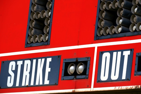 Baseball scoreboard and sky for game day sports competitionの写真素材