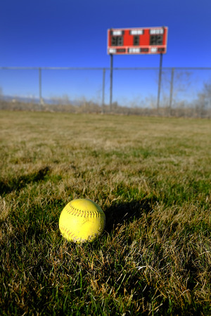 Softball Scoreboard on Playing Field Diamond Sports for Competitionの写真素材