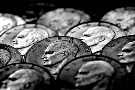 Silver coins of American USA money monetary for wealth and richesの写真素材