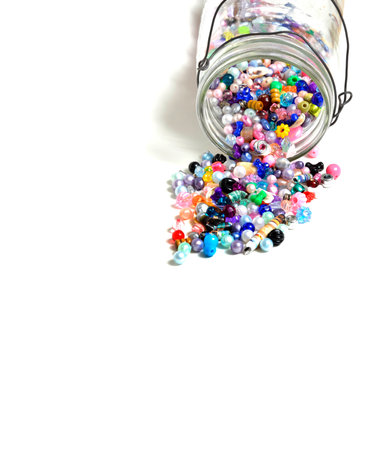 Beads in glass jars for creating art hobbies jewelryの写真素材