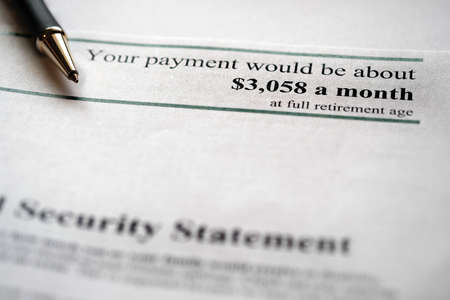 Printed Social Security Statement for retirement planning and paymentの写真素材