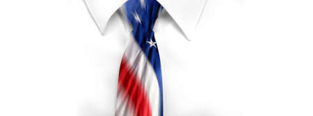 Closeup of white shirt and american flag tie collar fashionの写真素材