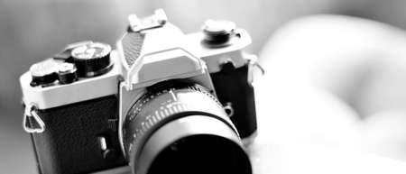 Vintage old film camera with manual focus lensの写真素材