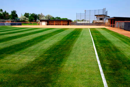 Ball diamond plarying field baseball with manicured mowed grassの写真素材