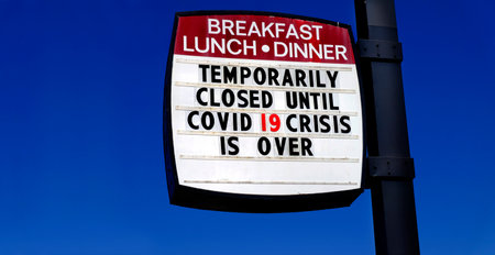 Covid-19 Coronavirus closed restaurant business food dining under quarantine pandemicの写真素材