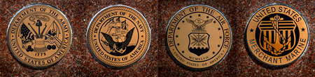 US military symbols for Army, Navy, Air Force and Marines for United Statesの写真素材
