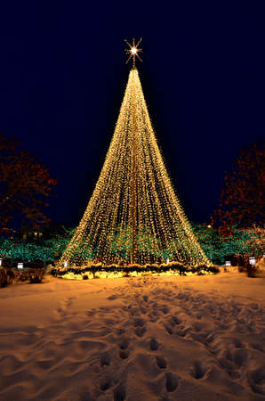 Salt Lake City Temple Square during the Holidays with Christmas Lights on Trees for Decorationsの写真素材