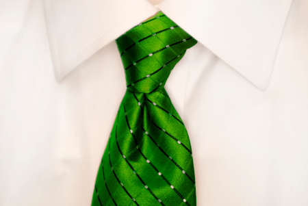 White dress shirt and green power tie for business or formal wealの写真素材
