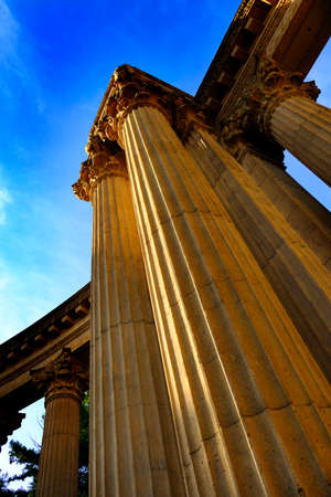 Pillars or columns on a building with sky and light architectureの写真素材