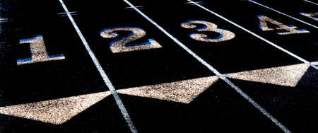 Lanes of a race track with numbers and linesの写真素材