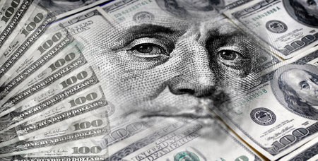 Wealth and Riches represented by American currency bills savings investmentの写真素材