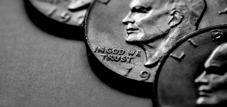 Silver coins of American USA money monetary for wealth and richesの写真素材