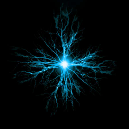 Explosion of pure power and electricity in the darkの写真素材