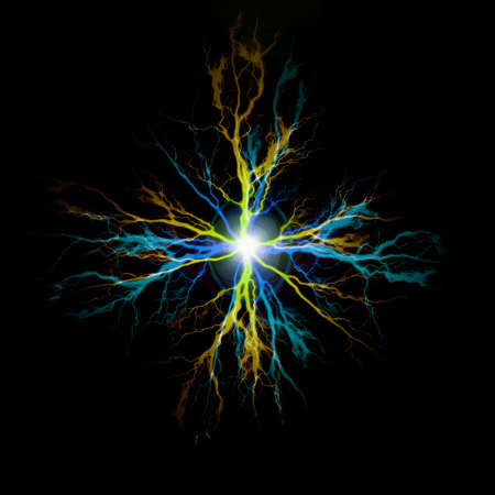 Explosion of pure power and electricity in the darkの写真素材